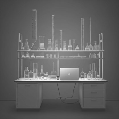 Plan de travail de laboratoire avec équipement, ordinateur portable